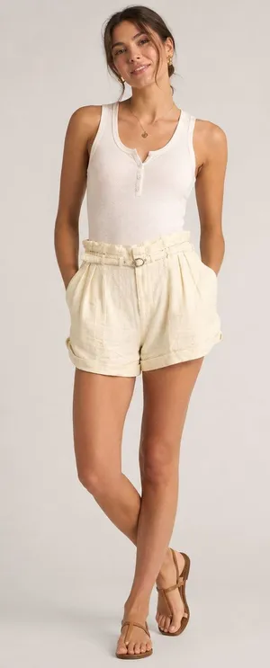 NWT Anthropologie Belted Paperbag Linen Blend Shorts Cream High Rise Size M thumbnail 1