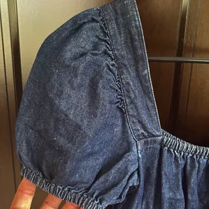 EUC J. Crew Linen Blend Denim Square Neck Puff Sleeve Dress Size 00 thumbnail 5