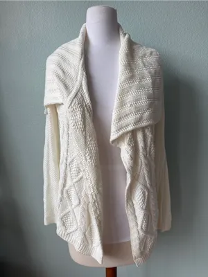 Cabi Ivory Open Waterfall Circle Cotton Cardigan Sweater Size Medium thumbnail 2