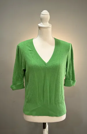 Green WHBM Knit V-Neck S/S Sweater Size L EUC thumbnail 1