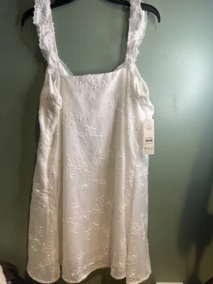 NWT White Embroidered Dress L 12-14 Lace Strap Cottagecore Boho No Boundaries thumbnail 6
