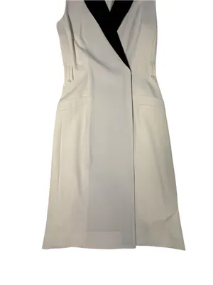 Calvin Klein Size 2 Tuxedo Wrap Dress Black White Belted Sleeveless Workwear thumbnail 7