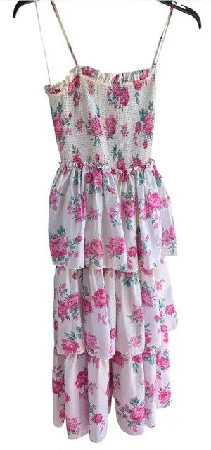 LoveShackFancy Elsie Pink Floral Tiered Smocked Sundress thumbnail 1