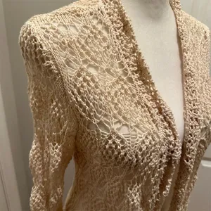 PattyBoutik Women's Ivory Open Front Loose Knit Boho Chic Cardigan Sweater thumbnail 2