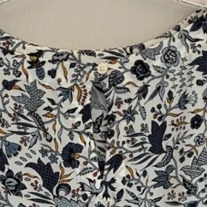 LOFT‎ Womens Blue White Floral Botanical Long Sleeve Blouse Keyhole Back Large thumbnail 7
