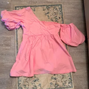 Showpo One Shoulder Puff Sleeve Dress Pink thumbnail 4