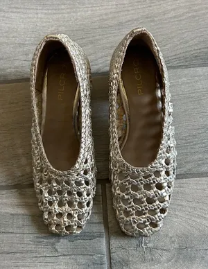 Pilcro Neutral Crochet Square-Toe Ballet heels thumbnail 1