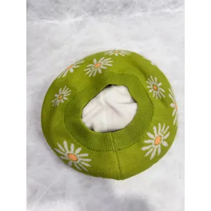 Wild Fable Lime Green‎ Daisy Floral Knit Beret Hat Fleece Lined One Size thumbnail 3