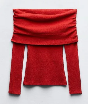 Zara Women-Off-The-Shoulder Textured Top thumbnail 1