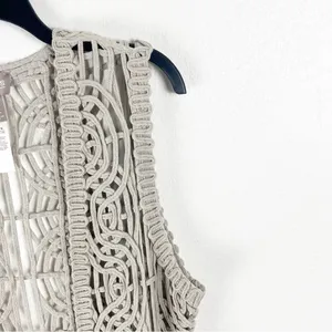 CHICO’S Tan Open Knit Cardigan Small Festival Concert Boho Western Cabin Neutral thumbnail 6