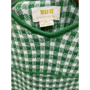 Anthropologie Maeve Gingham Green & White Knit Mini Mod Dress Sz M thumbnail 4