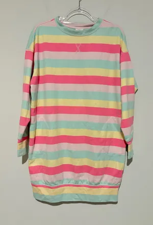 Cabana By Crown & Ivy Multicolor Striped Crew Neck Sweeper Sweatshirt small thumbnail 1