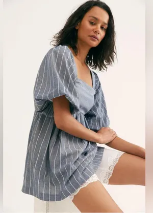 Free People Blue and White Textured Dress thumbnail 4