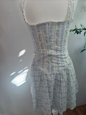 Vintage-Inspired Blue Floral Mini Dress with Cream Trim thumbnail 8