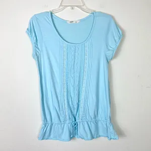 Vintage y2k Old Navy Aqua Blue Lace Detail Fitted Waist Blouse Top Size S thumbnail 2