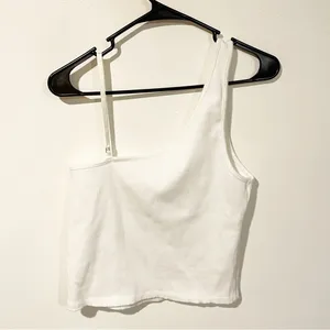 Zara Size‎ Large White Tank Spaghetti Strap Ribbed Tank Top Asymmetrical NEW thumbnail 5