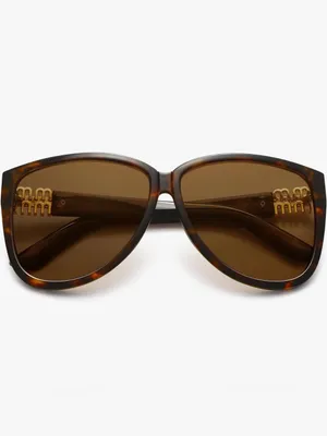 Tortoiseshell Women's Sunglasses with Gold Accents - Brown Lenses thumbnail 2