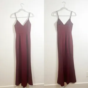 NWT Showpo Dare to Dream Maxi Dress Plunge Neck Split Leg Wine Red Size 4 thumbnail 4