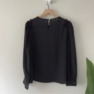Calvin Klein Black Puff Sleeve Blouse Cuff Sleeves smocked ruffle button keyhole thumbnail 2