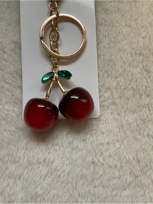 Pastels Red Cherry Keychain with Green Leaves thumbnail 6