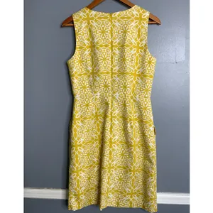 Boden Mustard Yellow Patterned Sleeveless Midi Sheath Classic Dress Size 6 thumbnail 4
