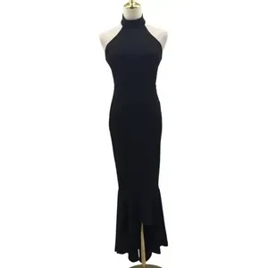 NWT Lulus Elegant Grace Sleeveless Tiered Halter High-Low Maxi Dress L Black thumbnail 2