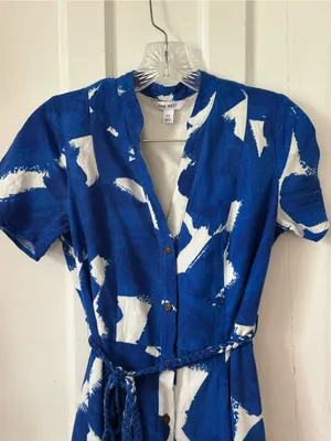 Nine West Blue and White Button-Front Midi Dress thumbnail 3