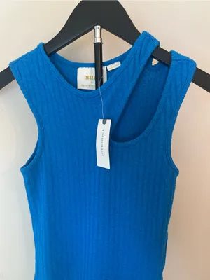 Maeve Anthropologie Blue Asymmetrical Ribbed Tank Top XS‎ NWT thumbnail 7