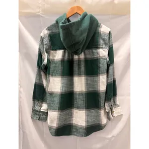 American Eagle Cozy Plaid Flannel Button Down‎ Oversized Shacket Green Small thumbnail 2