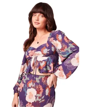 Band of the Free Floriane Purple Floral Print Crop Top Blouse Women’s Medium thumbnail 2