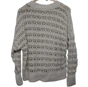 Womens Abercrombie & Fitch Cream Ribbed Knit Crochet Crewneck Sweater Size XL thumbnail 2