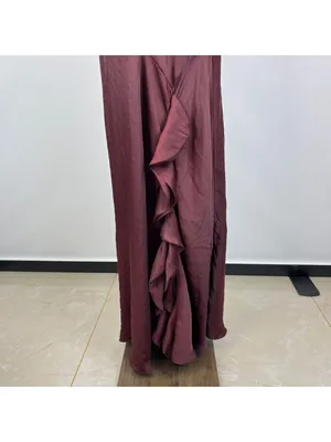 NWOT Farm Rio Ruffled Sleeveless V-Neck Maxi Dress Burgundy Size S thumbnail 8
