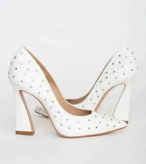 Schutz Belmira White Stud Leather Pumps thumbnail 2
