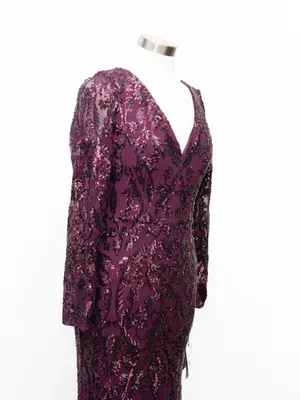 Adrianna Papell - V-Neck Long Sleeve Sequin Mermaid Gown thumbnail 7