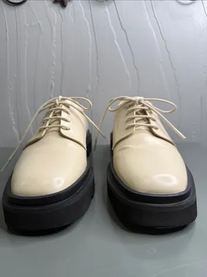 Anthropology Maeve Cream Lace-Up Platform Loafers with Black Sole thumbnail 4