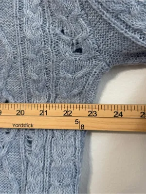 Free People Blue Distressed Turtleneck Sweater Size XS Oversized Wool Cable Knit thumbnail 5