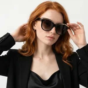 MCM Oversized Gradient Lens Sunglasses Black Gold Accent thumbnail 1