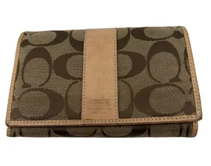 Coach Signature C Flap Brown Tan Coated Canvas Leather Wallet thumbnail 1