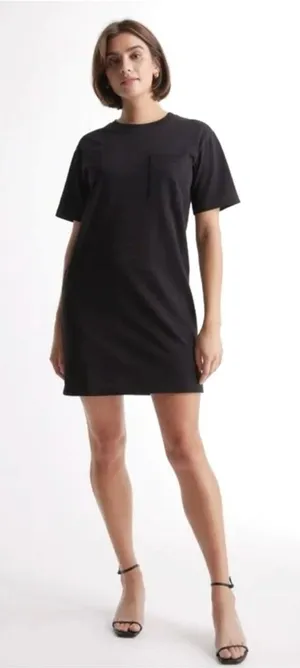 Quince Relaxed T-Shirt Dress Womens S Black Organic Cotton Pocket Casual thumbnail 1