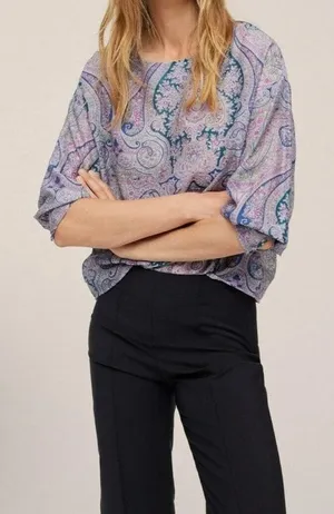 Mango Purple Blue Paisley Boho Lightweight Relaxed Blouse Top Size‎ 6 thumbnail 1
