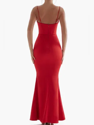 House Of CB Olivette Corset Red Satin Gown thumbnail 3