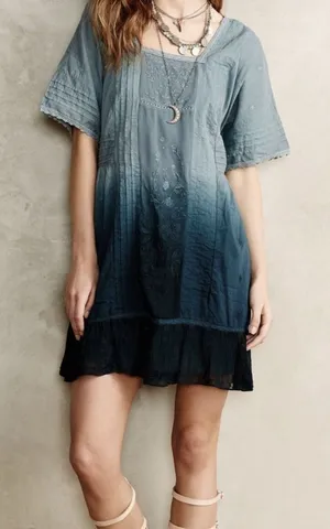 HOLDING HORSES | Anthropologie Ocean Dipped Tunic Dress XS Ombre Embroidered thumbnail 1