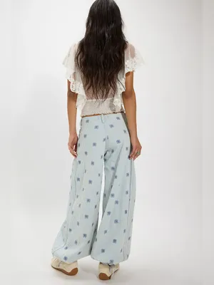 Free People We The Free Lotus Embroidered Railroad Balloon Jeans in Indigo 25 thumbnail 5