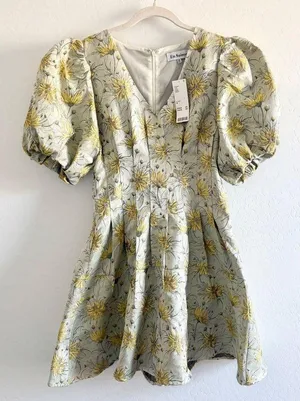 En Saison Floral Jacquard Mini Dress Puff Sleeve Party Cottagecore M thumbnail 2