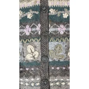 Vintage 90s Fair Isle Irish Wool Sz L Cobain Cardigan Grunge Talbots thumbnail 2