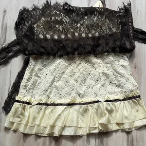 PAIGE Brown Lace Tank Top with Cream Accents thumbnail 6