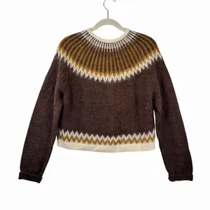 J.CREW Cardigan Brown Brushed Yarn Fair Isle Alpaca Wool Sweater Fuzzy Large thumbnail 3
