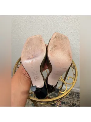 SCHUTZ Metallic Gold Open-Toe Mule Cloe Stiletto Square  Heel Size 5.5 thumbnail 4