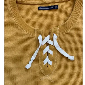 Abercrombie & Fitch XS Mustard Yellow Waffle Knit Lace‎ Up Thermal Top Henley thumbnail 8