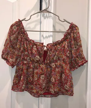 Revolutionary Red Floral Blouse Size M thumbnail 1